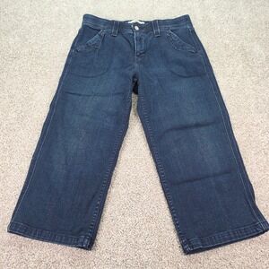 Levis Women Dark Wash Wide Leg Capri Jeans Paisley Waistband Size 12 Indigo